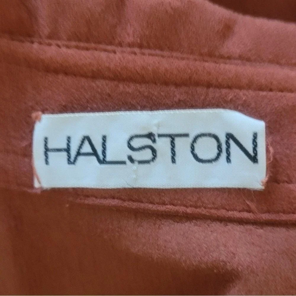 Halston 70s Rust Ultrasuede Longline Duster Coat‎ Button Front Collared XL